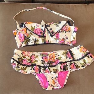 Vintage Betsey Johnson Pink and Cream Bikini